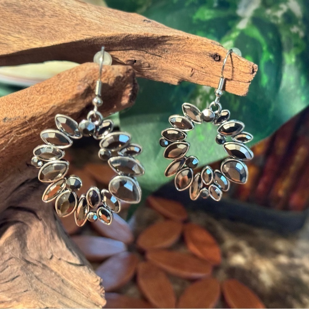 Silver Statement Teardrop Cluster Hoop Earrings